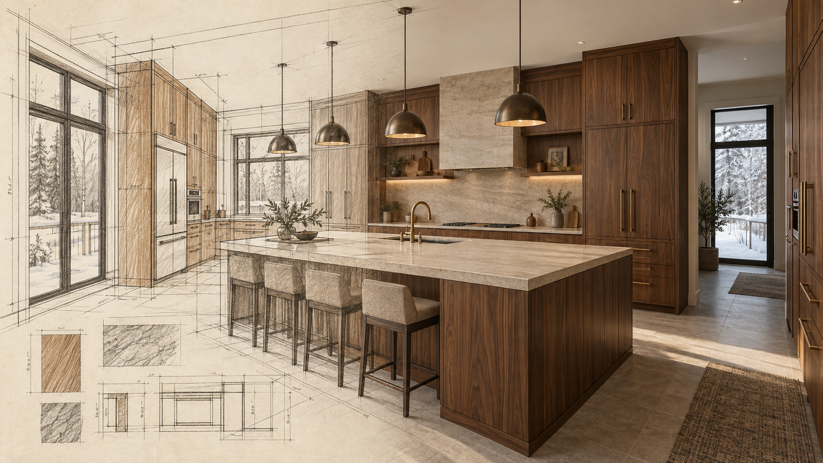 Dessin conceptuel d’une cuisine ADCN devenant la cuisine achevée